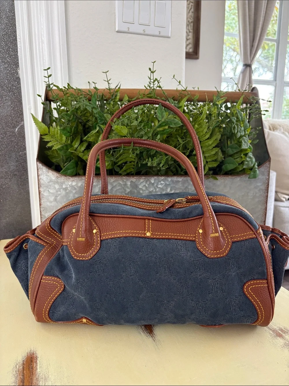 RARE Authentic Vintage Celine Macadam Denim Leather Satchel Michael Kors ERA